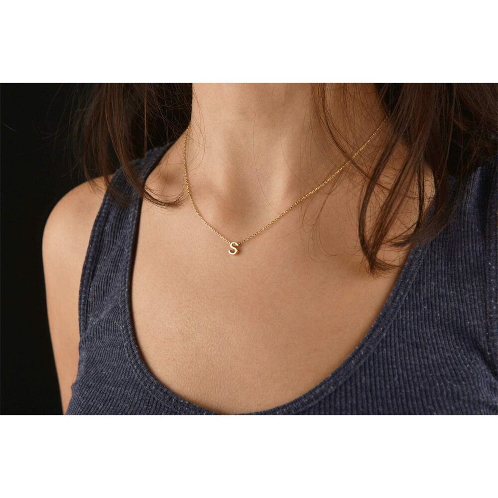 Hypoallergenic Tiny Initial Necklace With 18k Gol… - image 2